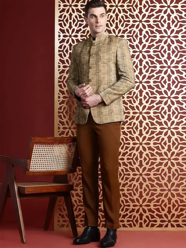 Slim-Fit Embellished Bandhgala Single-Breasted Blazer