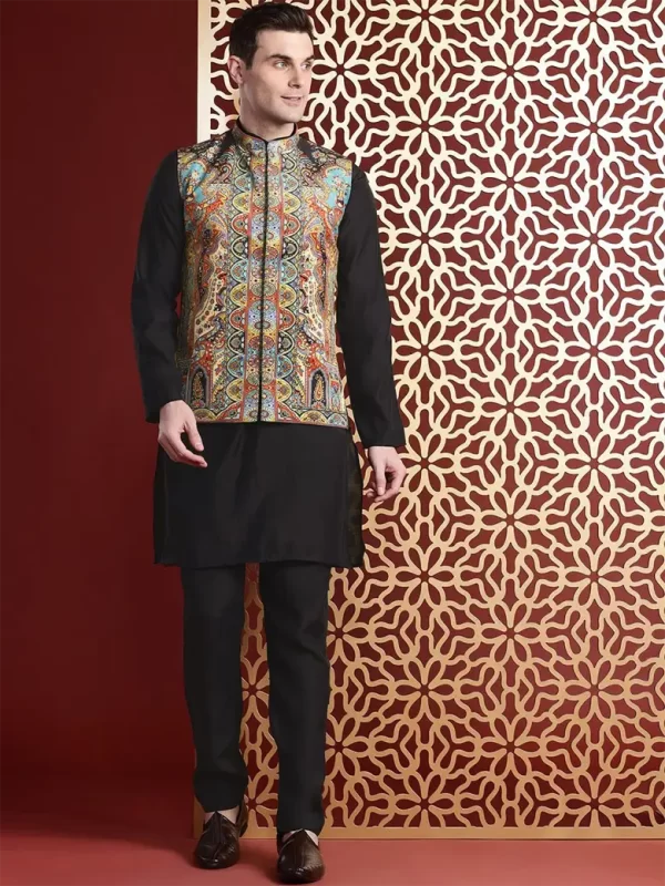 Velvet Ethnic Motifs Printed Nehru Jacket3