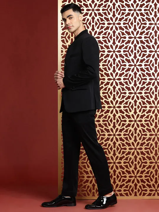 Men Slim Fit Black Bandhgala Suit - Image 3