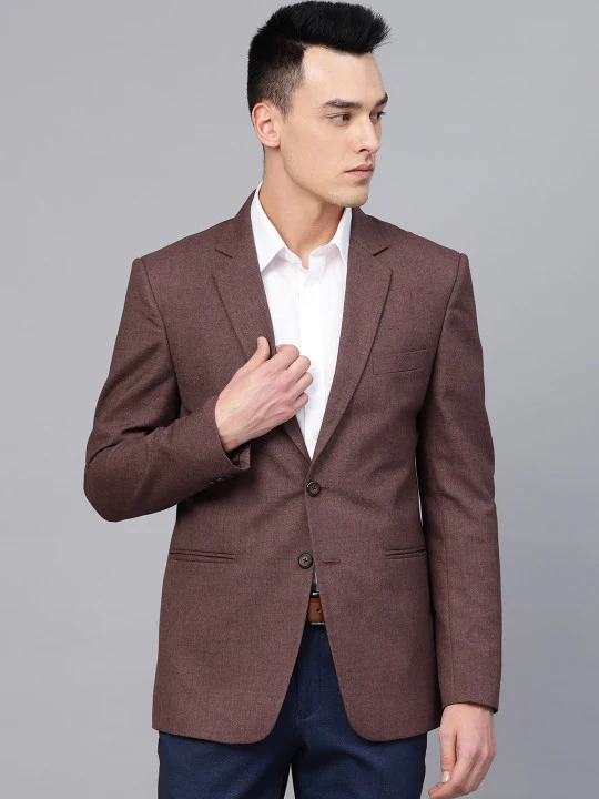 Copper Brown Solid Slim Fit Single-Breasted Formal Blazer
