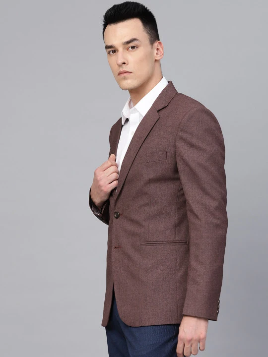 Copper Brown Solid Slim Fit Single-Breasted Formal Blazer - Image 3