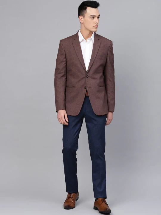 Copper Brown Solid Slim Fit Single-Breasted Formal Blazer - Image 4