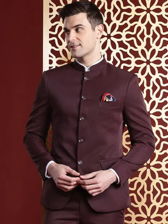 Mandarin Collar Slim-Fit Bandhgala Blazer