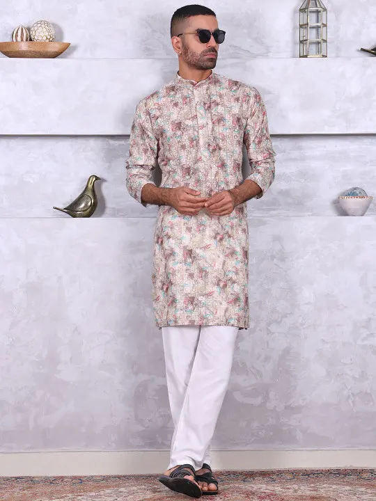 Men Abstract Printed Thread Work Festive Kurta