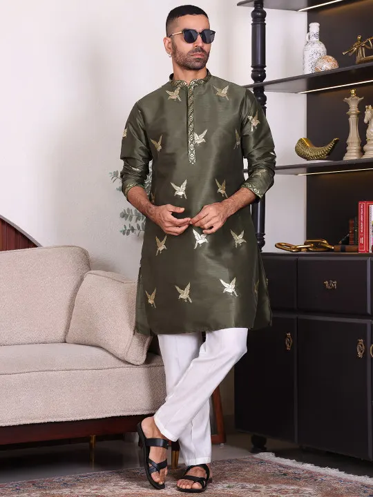 Men Animal Embroidered Regular Kurta with Trousers