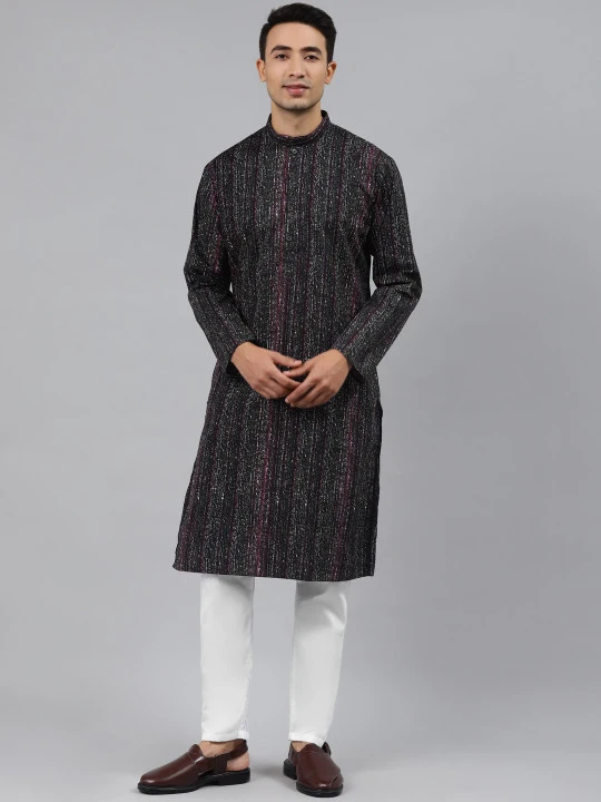 Men Black Printed Regular Pure Cotton Kurta with Pyjamas
