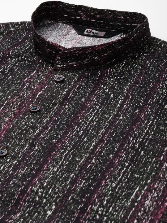 Men Black Printed Regular Pure Cotton Kurta with Pyjamas - Image 2