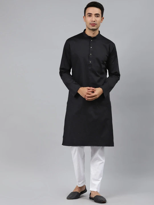 Men Black Regular Pure Cotton Kurta with Pyjamas