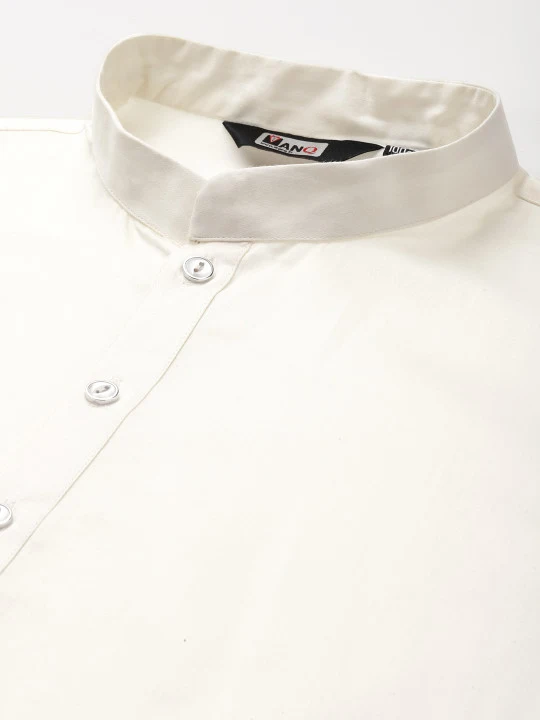 Men Cream-Coloured Regular Pure Cotton Kurta with Pyjamas - Image 2