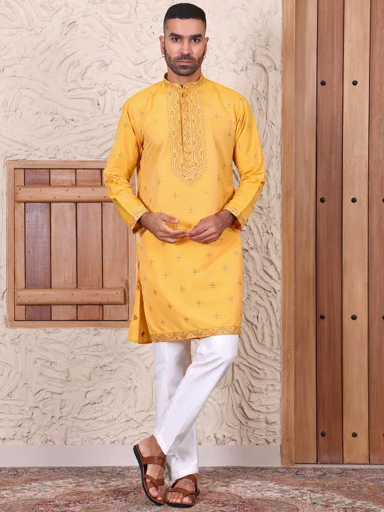 Men Embroidered Regular Kurta With Pyjama