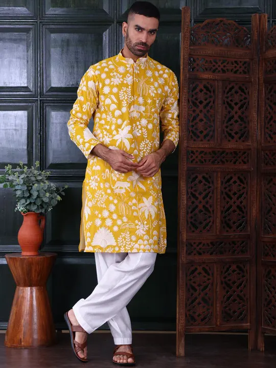 Men Embroidered Regular Sequinned Kurta with Salwar
