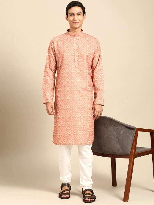 Men Ethnic Motifs Printed Regular Kurta with Churidar - Image 2