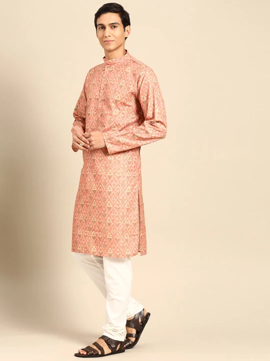Men Ethnic Motifs Printed Regular Kurta with Churidar - Image 4