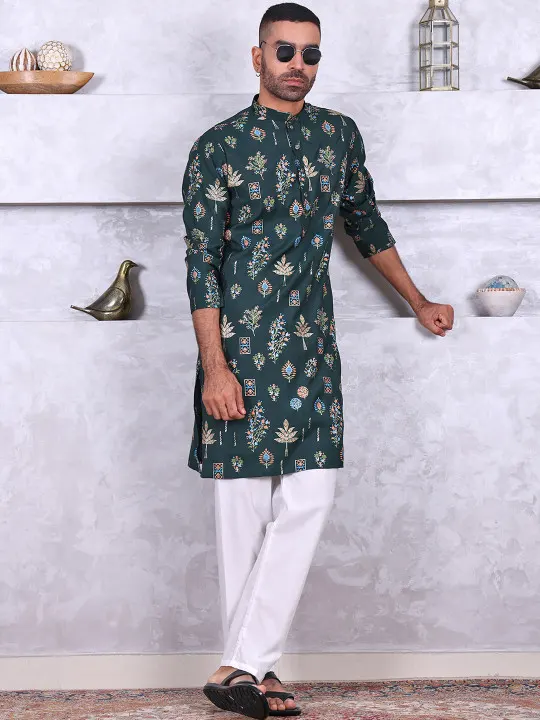 Men Ethnic Motifs Thread Work Kurta