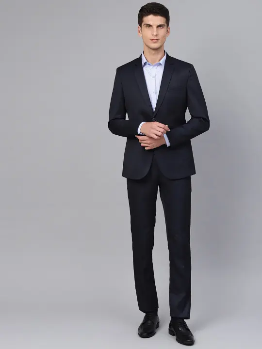 Men Navy Blue Solid Slim Fit Formal Suit
