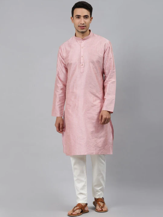 Men Pink Striped Regular Kurta with Pyjamas