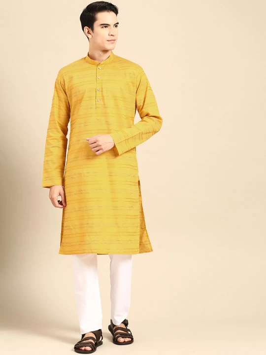 Men Striped Regular Pure Cotton Kurta with Pyjamas