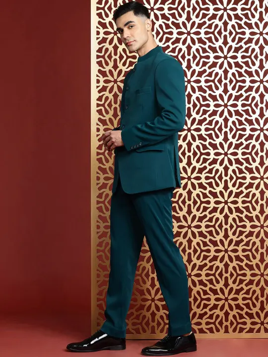 Slim Fit Long Sleeve Bandhgala Blazer - Image 3