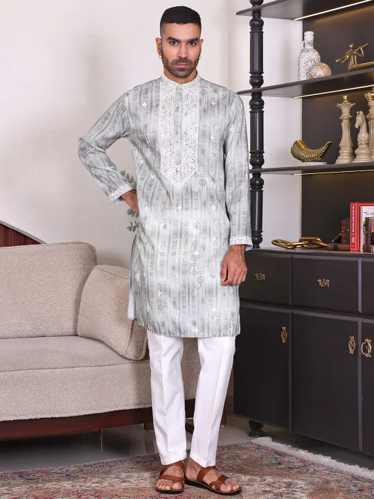 Men Sequined Embroidered Regular Kurta With Pyjama