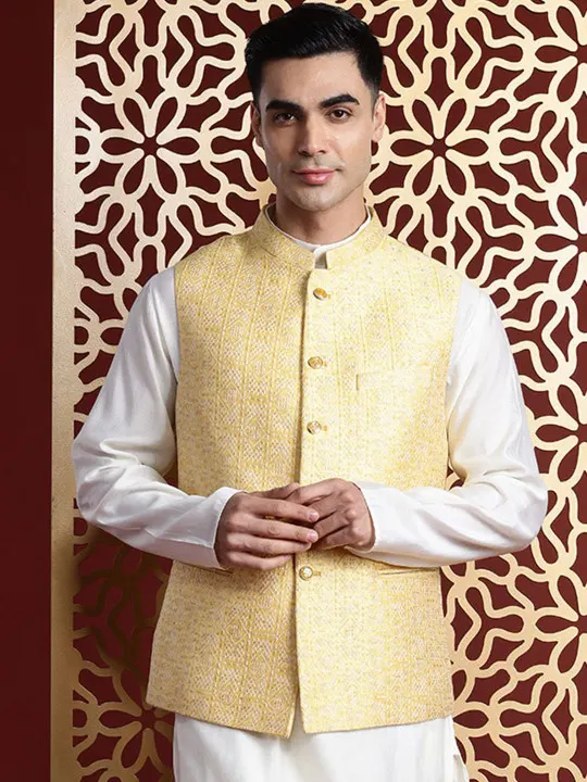 Ethnic Motifs Woven Design Nehru Jackets