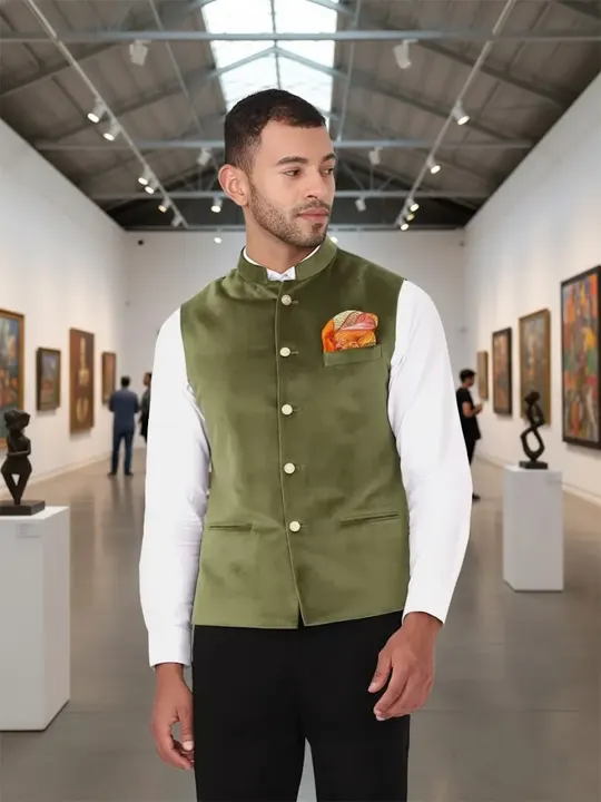 Mandarin Collar Sleeveless Nehru Jacket
